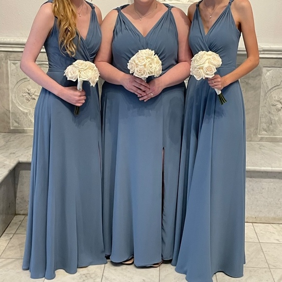 Slate Blue Long Formal Dress - Picture 3 of 9